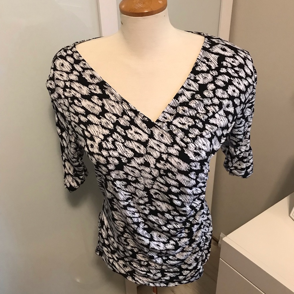 Black and White Faux Wrap Top M